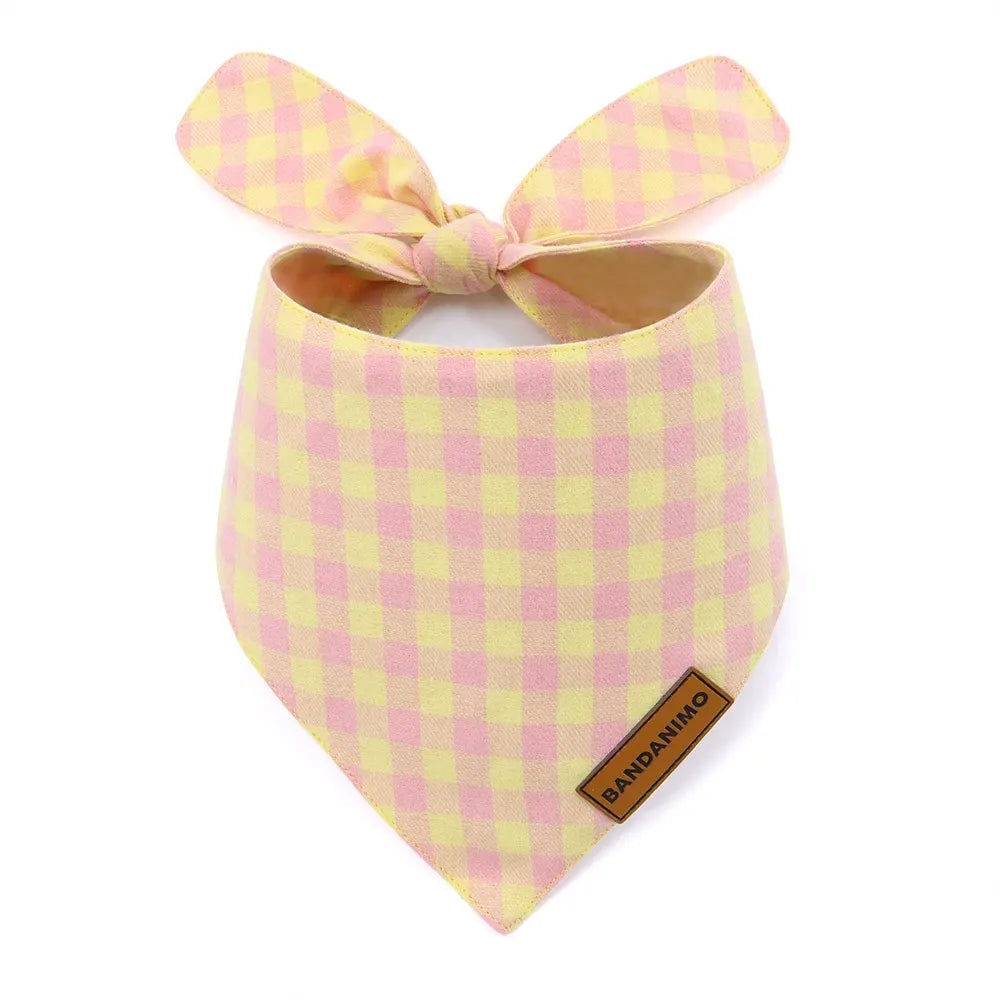 Bandana pour chien Plaid Jaune et Rose